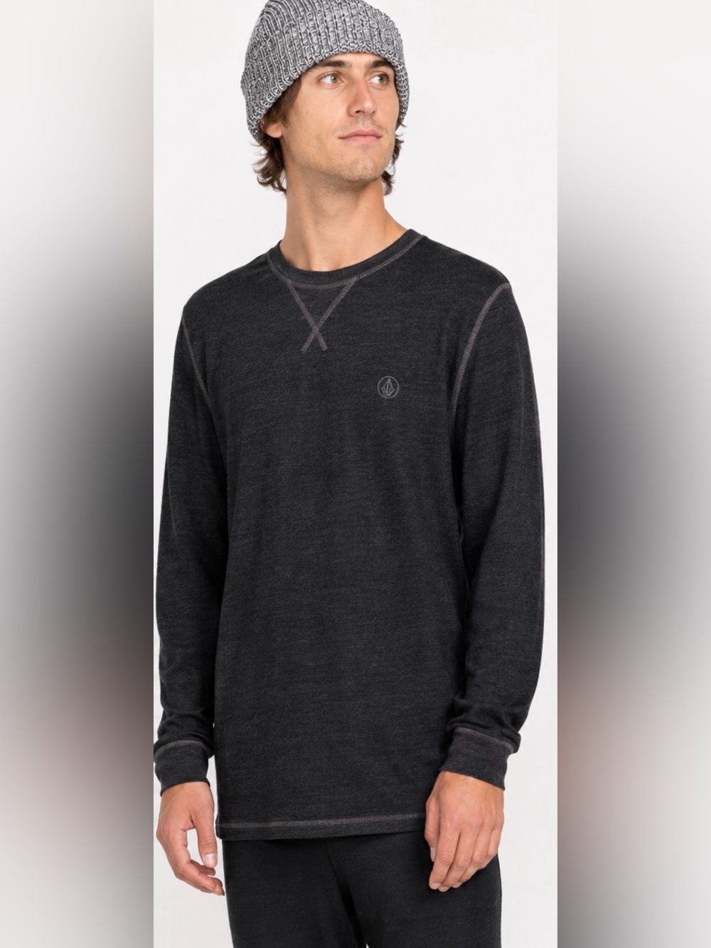 NWT Volcom Men's Charcoal Gray Waffle Knit Long Sleeve Shirt Size Large